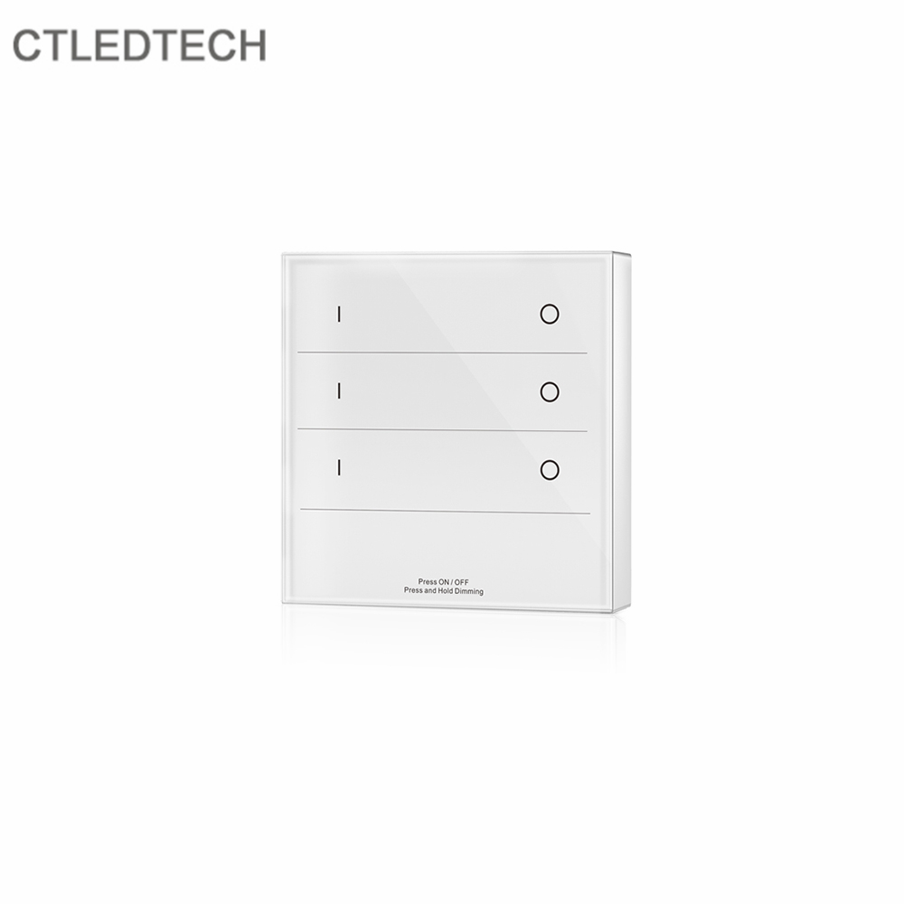 T20-3墙壁安装触摸面板遥控器 RF2.4G 86型无线3区触控调光面板
