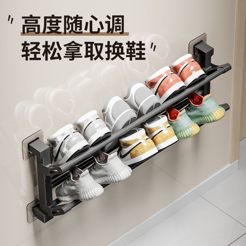 新款可折叠简易鞋架壁挂式免打孔门后鞋架卫生间多功能架置物架。