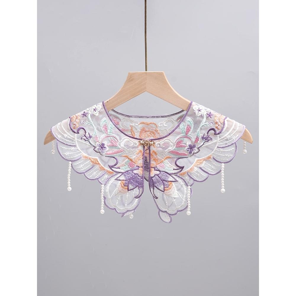 搭旗袍云肩新中式坎肩披肩单独假领女刺绣大童珍珠吊坠明制汉服