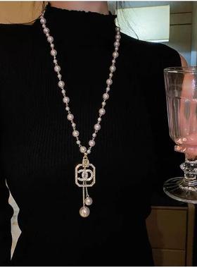 珍珠毛衣链加长款夸张小仙女挂件配饰高级感法式赫本风项链装饰链