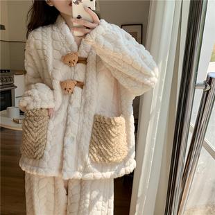 冬天睡衣加绒加厚可外穿女时尚洋气家居服秋冬季高品质珊瑚绒保暖