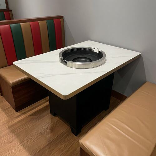 岩板包铝合金烙锅下排烟无烟地锅鸡餐饮商用餐桌椅子