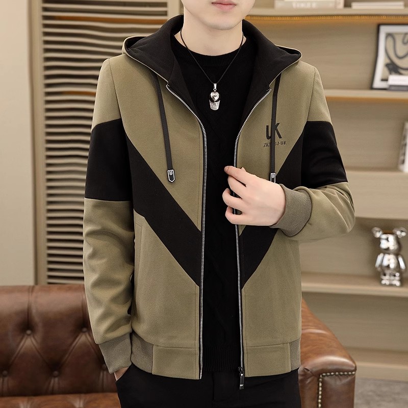 轻奢连帽时尚夹克男士外套秋季新款宽松休闲帅气大码潮流百搭上衣