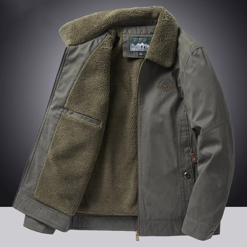 轻奢羊羔绒外套男冬季新款加绒加厚棉衣宽松大码纯棉中年保暖大衣