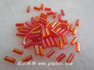 DIY管珠 彩红色4.5mm6mm珠管 衣服管珠 幻彩玻璃管珠 流苏管珠