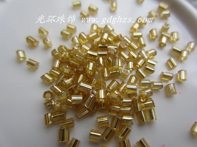 DIY角珠 2.1mm灌银金色短管珠手工串珠材料 金色玻璃珠管