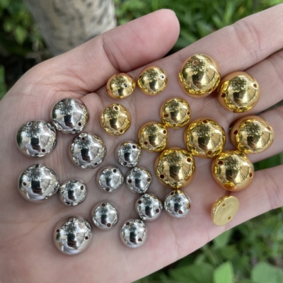 10-16m光面金色银色双孔半珠仿金属水电镀珠手工材料服装辅料饰品