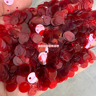 PET耐高温5mm 30mm圆形边孔孔透明酒红色亮片DIY手工饰品高亮珠片