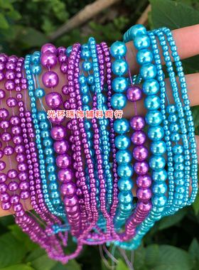 新品3-8mm浅蓝色紫色有孔高亮仿珍珠手工散珠 DIY饰品塑料珠串珠