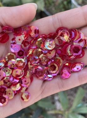 进口亮片 4mm-12mm圆形凹面中孔彩红色亮片 演出服辅料 DIY材料