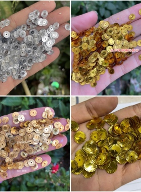 包邮金色银色6mm9mm太阳花亮片 DIY圆形中孔纹面亮片金色菊花珠片