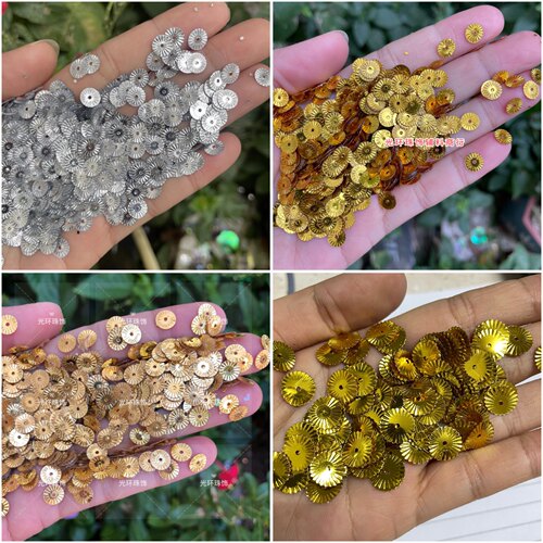 包邮金色银色6mm9mm太阳花亮片 DIY圆形中孔纹面亮片金色菊花珠片