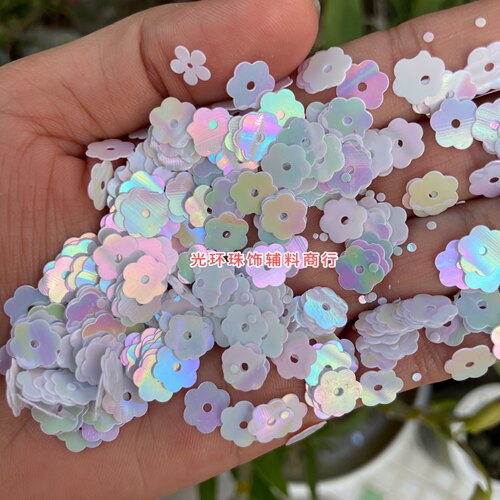 6mm-10mm七彩白色梅花亮片