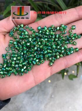 高级玻璃彩珠 3.6mm方孔银心彩绿色米珠 DIY珠饰品 绿色彩珠