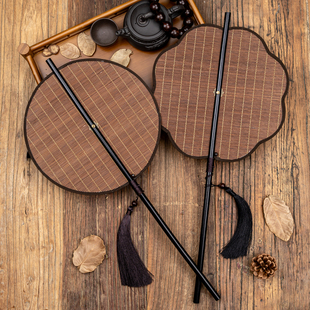 古风箭竹腰扇汉服团扇中国风长柄流苏可卷曲折扇古典便携挂腰扇子