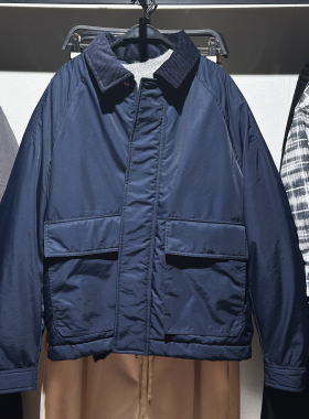 柜799！秋冬新品ZA男装拼接领口棉服翻领口袋饰夹克外套 3918631