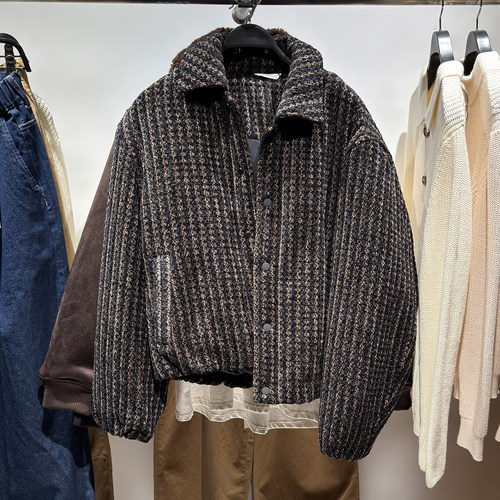 冬季新款男装格纹丝绒猎装夹克