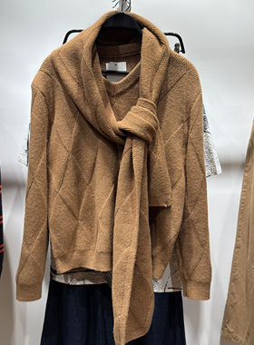 柜799！25冬季新品男装 V领提花围巾针织衫套头毛衣 3284311 704