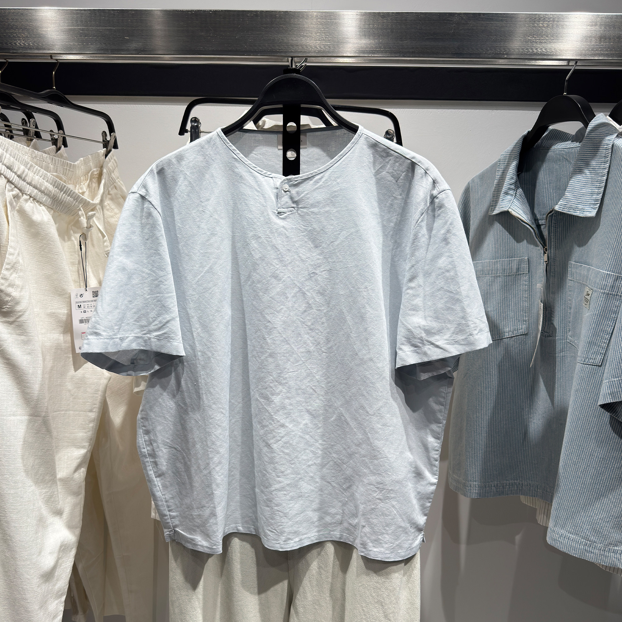 柜399!夏季新品 男装 汉麻棉质纽扣小开领修身短袖衬衫 3692305