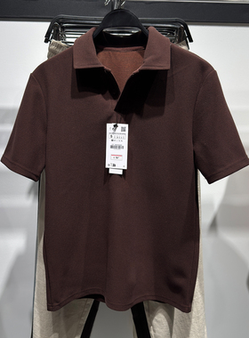 柜299！ZA26夏新品男装华夫格纹理修身直筒短袖POLO衫4092450 753