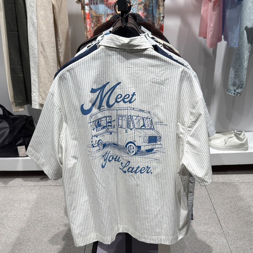 柜329！ZA夏季新品 男装 宽松撞色刺绣印花条纹衬衫 1195470 250