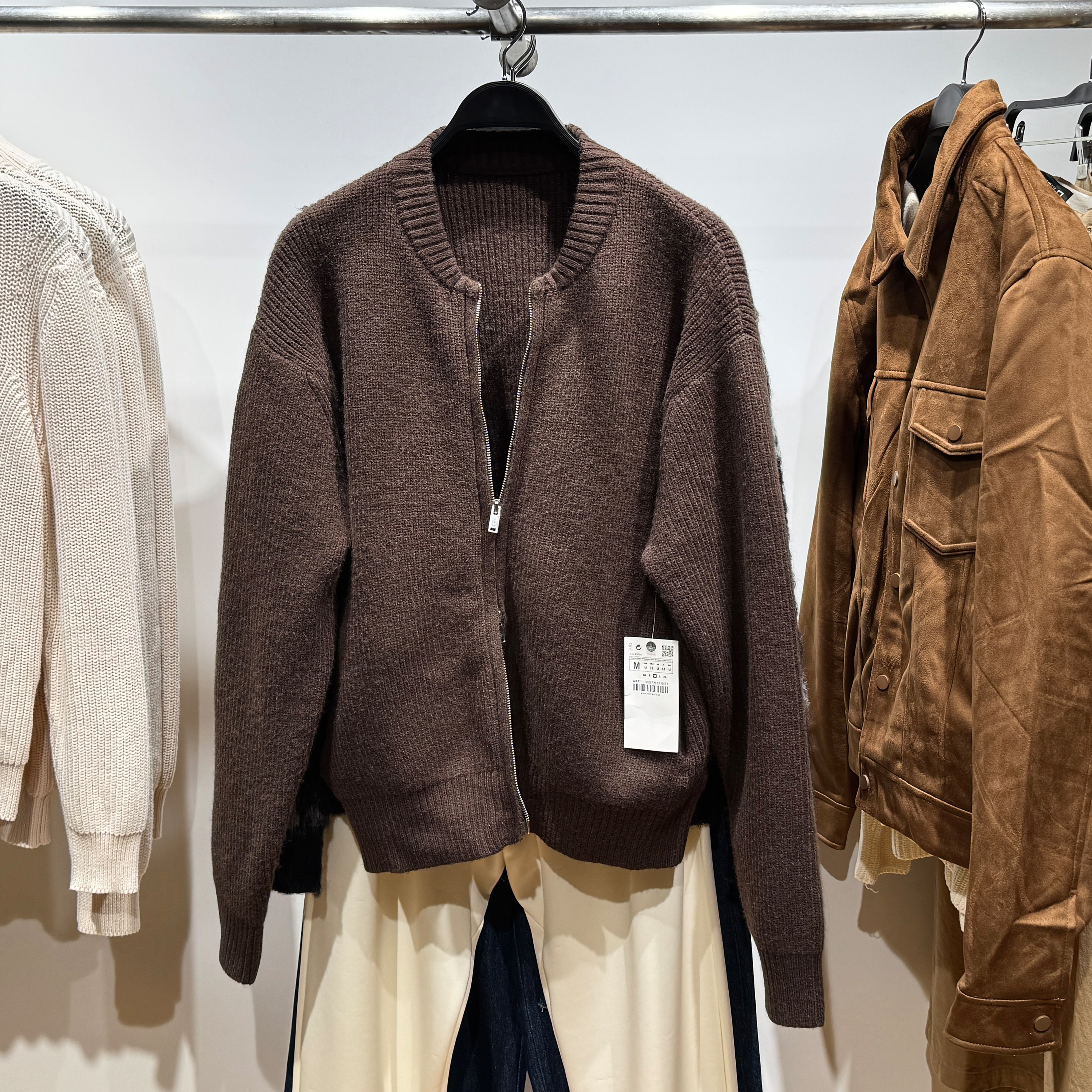 冬季宽松立领针织衫飞行员夹克男