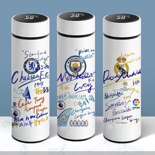 曼城皇家切尔西蓝军足球304不锈钢智能保温杯学生显温水杯大容量