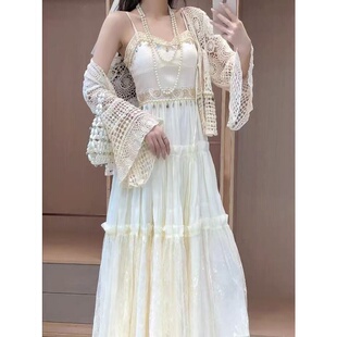 套装 公主家新款 勾花针织防晒衫 重工金属流苏吊带裙 8822夏季