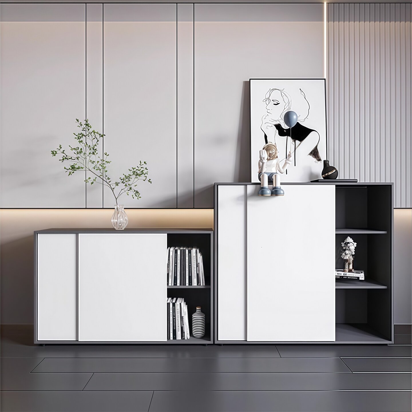 办公室文件柜矮柜储物柜子木质带锁资料柜档案柜收纳柜子白色地柜