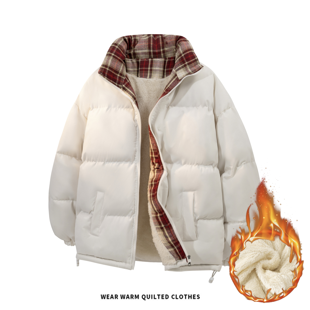 羊羔毛外套男加绒加厚棉服棉衣男女情侣面包服无帽冬季棉袄子褂子