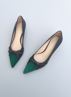 FEDERICA DI DONATO包邮24新款气质小香风拼色尖头中跟细跟高跟鞋