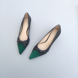 FEDERICA DI DONATO包邮24新款气质小香风拼色尖头中跟细跟高跟鞋