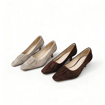 FEDERICA DI DONATO 包邮25新款羊绒方头小跟鞋女   浅口低跟单鞋