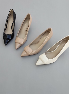 FEDERICA DI DONATO 法式轻奢 显腿长单鞋漆皮方扣尖头高跟鞋女