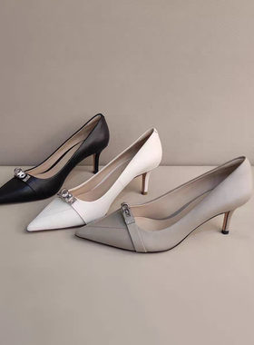 FEDERICA DI DONATO 包邮尖头kelly扣浅口羊皮高跟鞋女 真皮单鞋