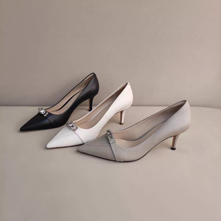 FEDERICA DI DONATO 包邮尖头kelly扣浅口羊皮高跟鞋女 真皮单鞋