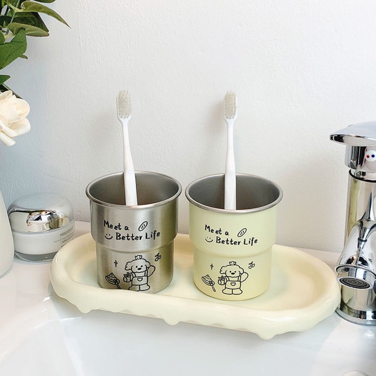 可爱比熊狗狗漱口杯304不锈钢阶梯简约高颜值情侣洗漱牙刷,家装主材,牙刷牙杯架/漱口杯,淘宝优惠券,粉丝福利购,淘宝优惠卷