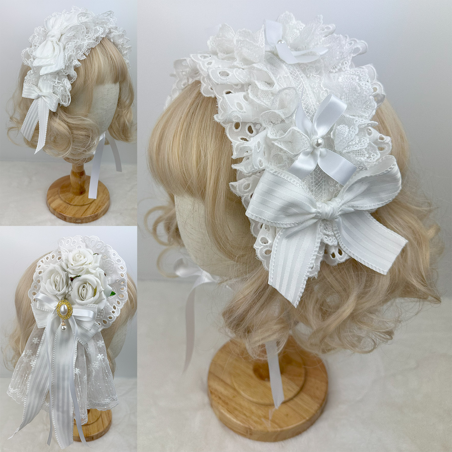 原创Lolita白色蕾丝小礼帽发饰