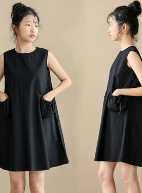 女童连衣裙夏季2025新款洋气黑色背心裙女孩无袖裙子中大童沙滩裙