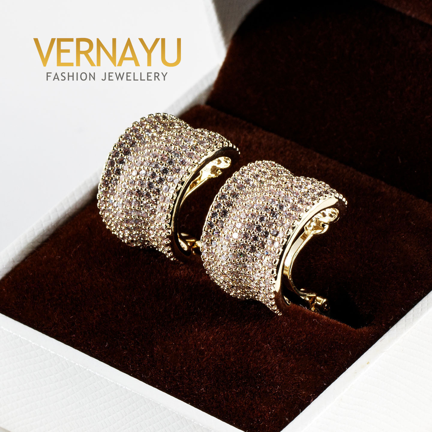 VERNAYU满钻宽版无耳洞耳圈耳夹