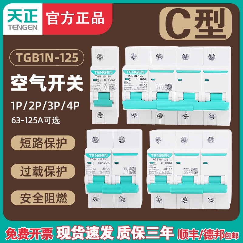 TENGEN天正TGB1N-125 1P 2P 3P 4P 100A 125A空气开关 DZ47升级款