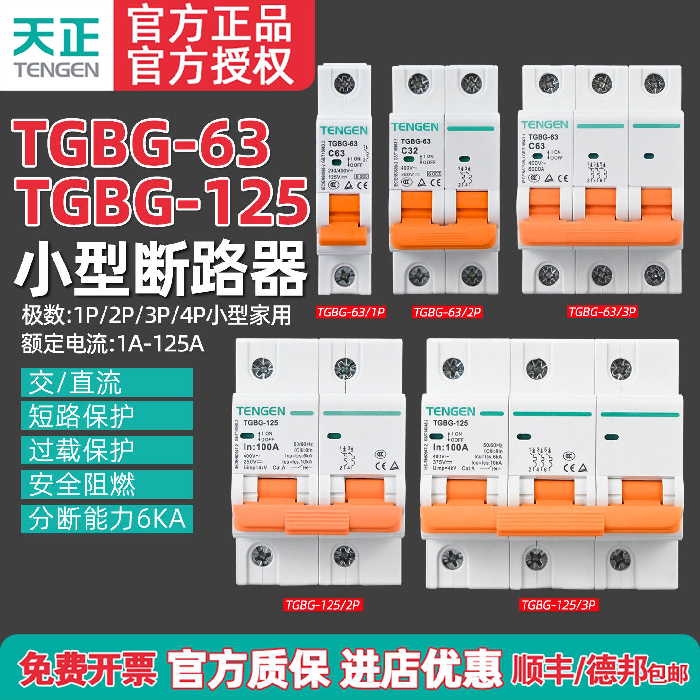 TENGEN天正TGBG交流直两用断路器1P2P3P空气开关DC32A63A100A光伏
