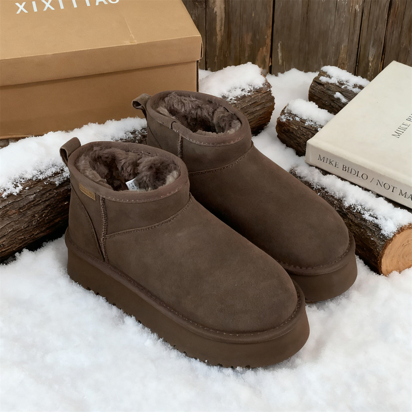 真牛皮羊毛鞋垫户外厚底雪地靴