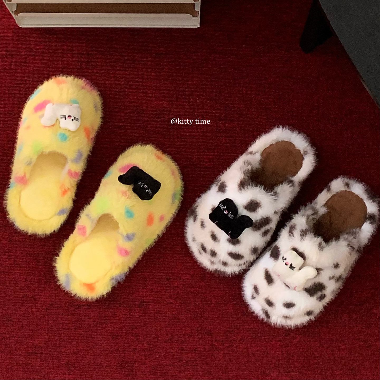 卧室趣味黑白小猫包头棉拖鞋家居防滑新款室内保暖女冬学生毛毛鞋,女鞋,毛毛鞋,淘宝优惠券,粉丝福利购,淘宝优惠卷