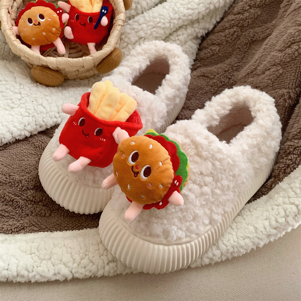 女士2025新款可爱薯条汉堡棉鞋百搭冬季休闲创意ins羊羔毛面包鞋