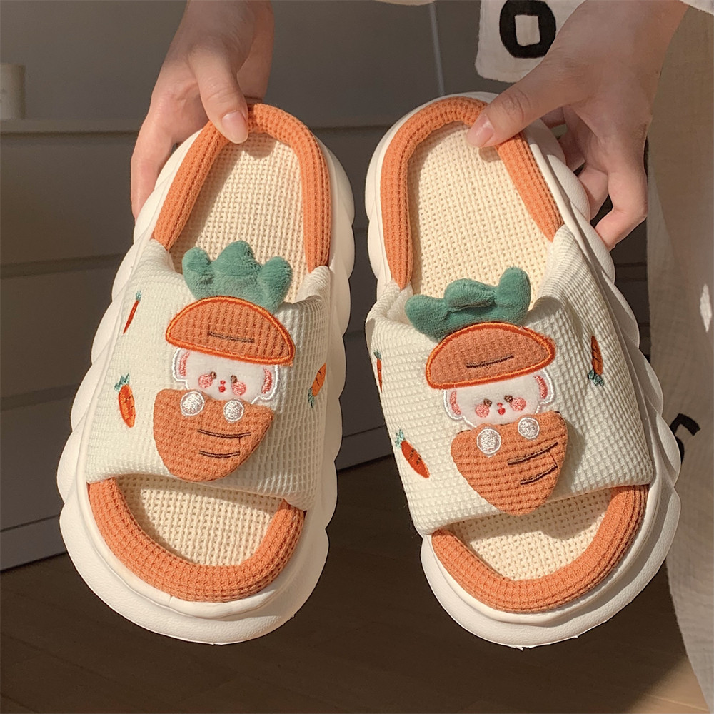 女春秋家用卧室防滑地板产后月子鞋软底卡通小狗亚麻拖鞋四季通用,女鞋,一字拖,淘宝优惠券,粉丝福利购,淘宝优惠卷