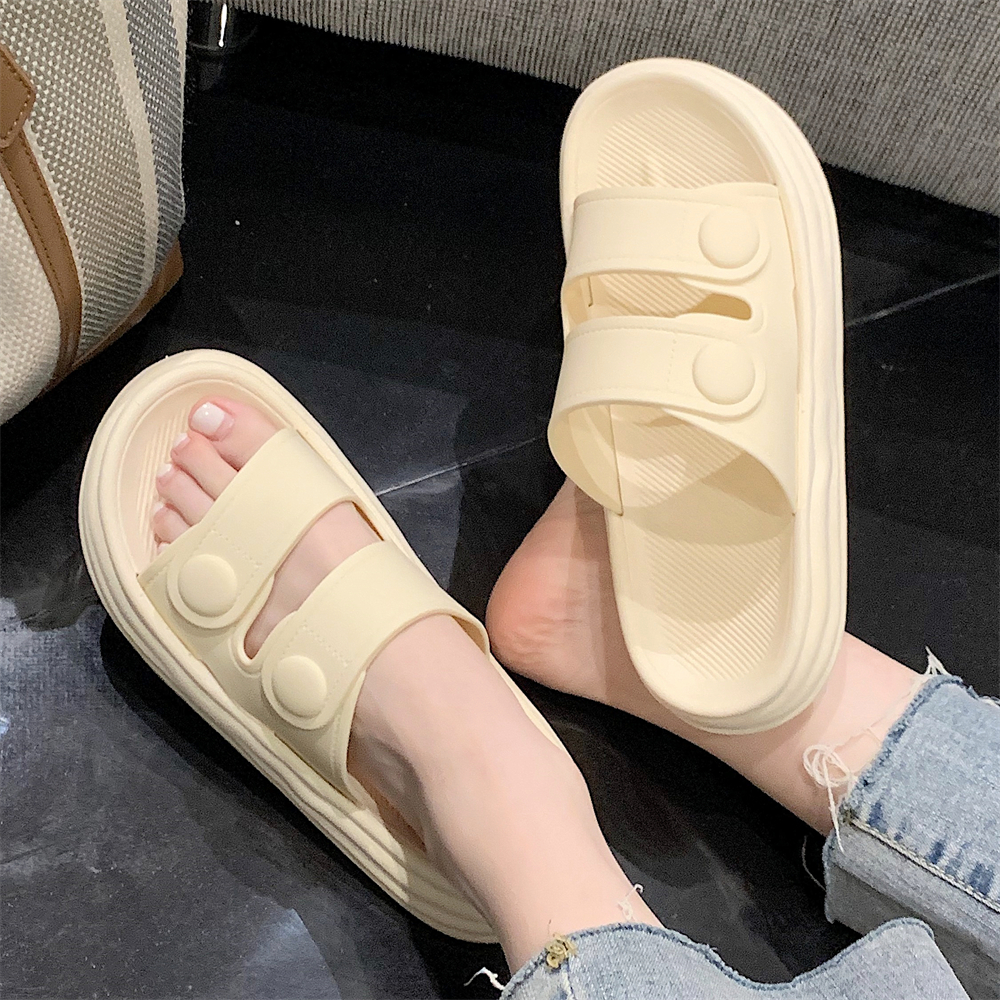 网红女夏日系新款防滑厚底拖鞋海边度假简约纯色双带纽扣沙滩凉拖,女鞋,一字拖,淘宝优惠券,粉丝福利购,淘宝优惠卷