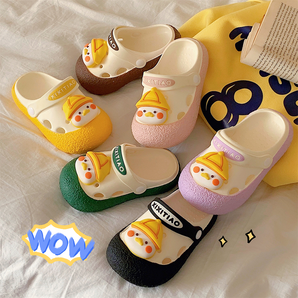 夏季软萌可爱黄帽小鸭子洞洞鞋