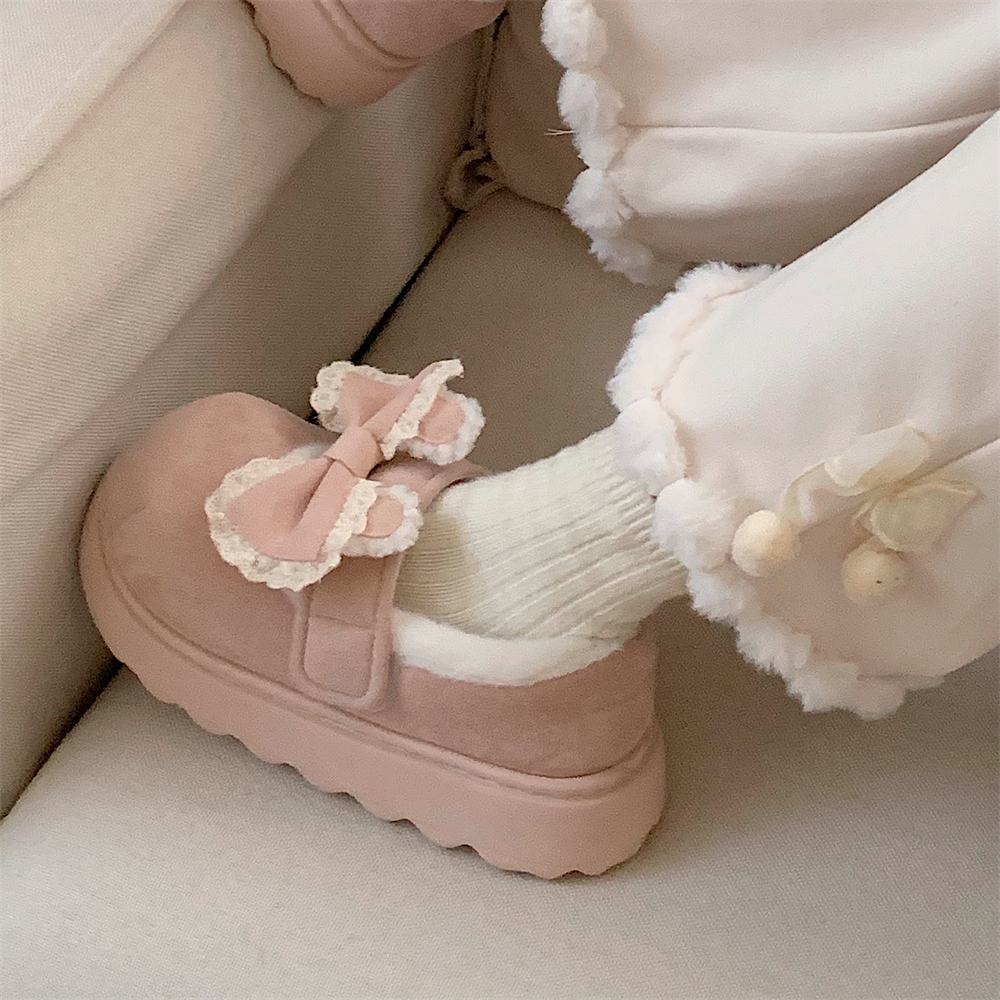 甜美花边蝴蝶结魔术贴棉鞋冬季