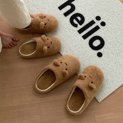 软萌小熊静音可爱秋冬毛毛地板鞋